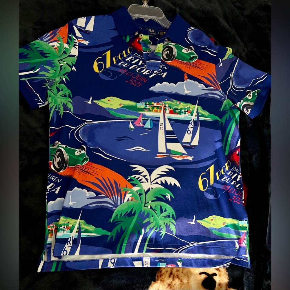 Ralph Lauren Polo Classic Fit 1967 Riviera Du Port Sailboat Mesh Polo Shirt L